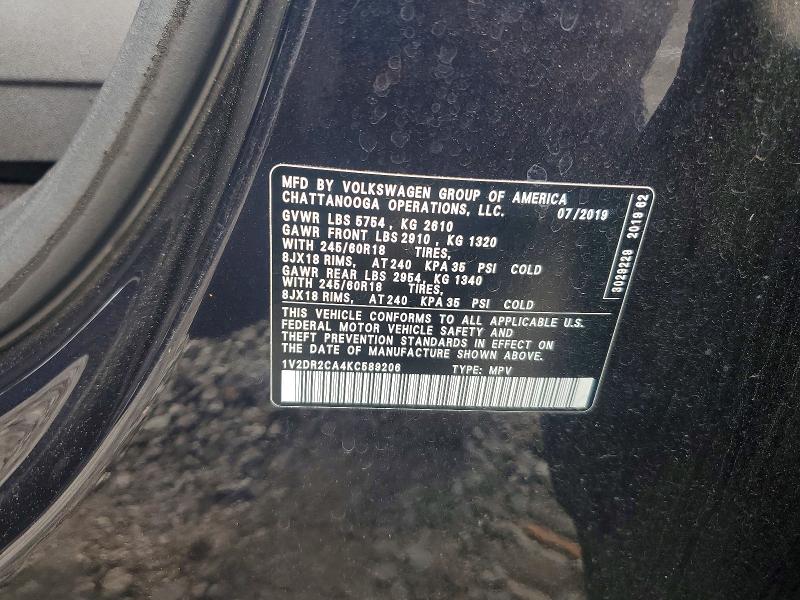 Продажа на аукционе авто 2019 Volkswagen Atlas, vin: 1V2DR2CA4KC589206, номер лота: 49661796