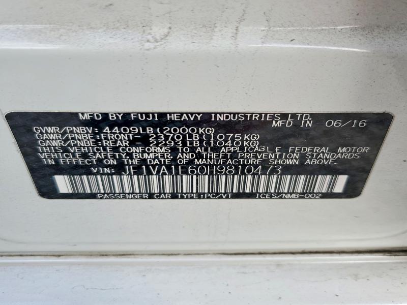 2017 Subaru Wrx მანქანა იყიდება აუქციონზე, vin: JF1VA1E60H9810473, აუქციონის ნომერი: 51259946
