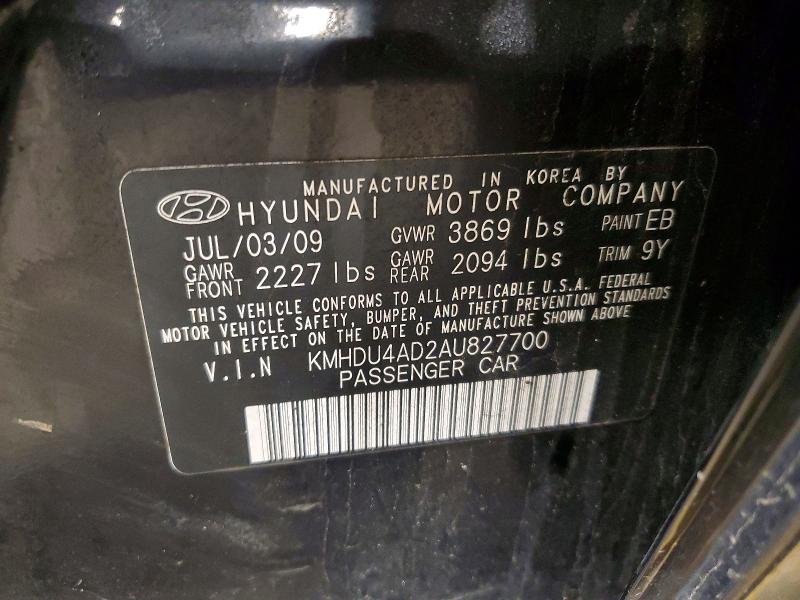 Aukcja sprzedaży 2010 Hyundai Elantra, vin: KMHDU4AD2AU827700, numer aukcji: 49363856