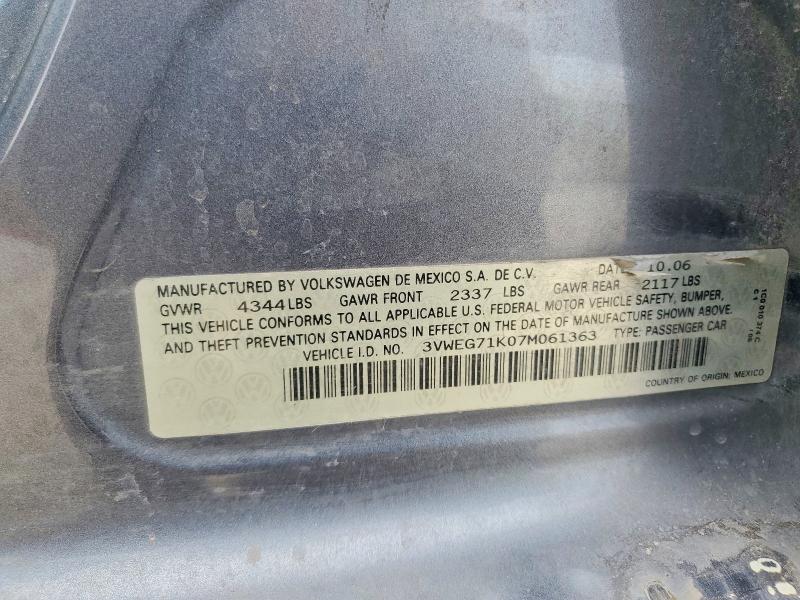Продажа на аукционе авто 2007 Volkswagen Jetta, vin: 3VWEG71K07M061363, номер лота: 48999776