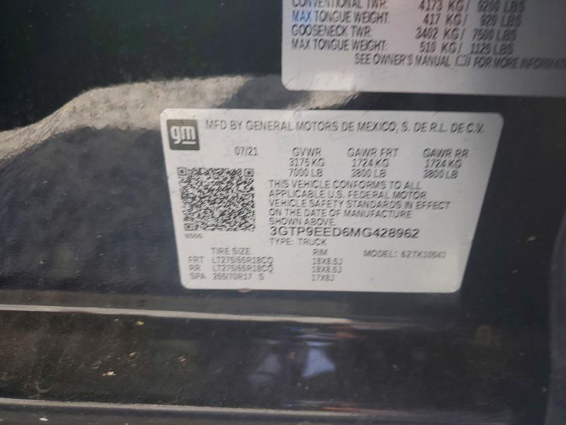 Aukcja sprzedaży 2021 Gmc Sierra, vin: 3GTP9EED6MG428962, numer aukcji: 48457866