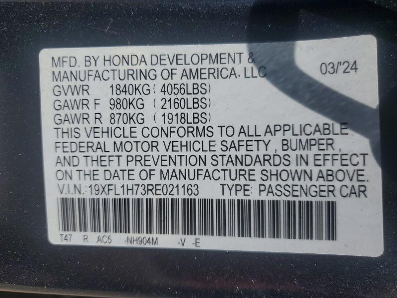 Продаж на аукціоні авто 2024 Honda Civic, vin: 19XFL1H73RE021163, номер лоту: 50323596