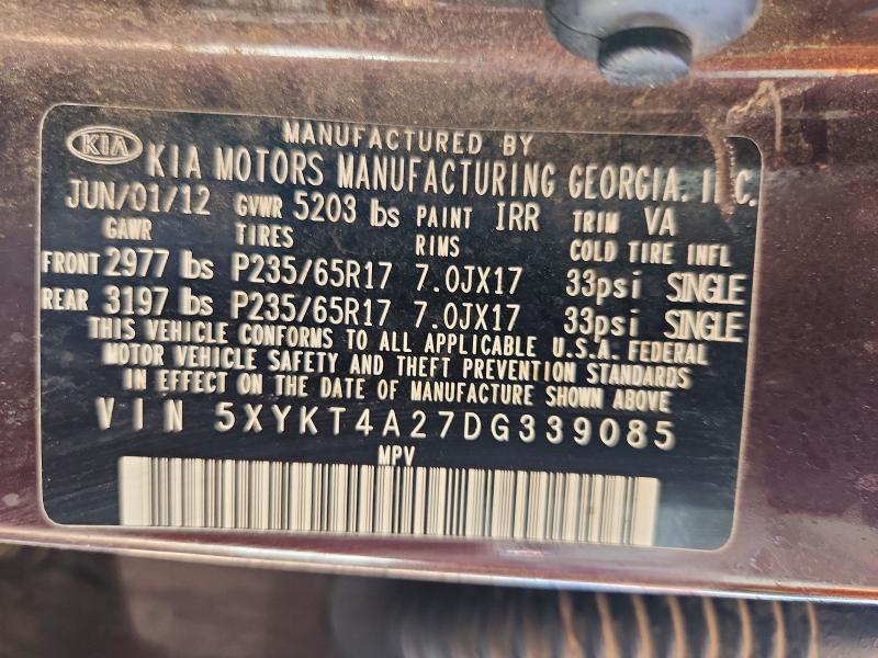 Aukcja sprzedaży 2013 Kia Sorento, vin: 5XYKT4A27DG339085, numer aukcji: 50460576