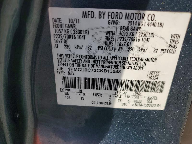 Aukcja sprzedaży 2012 Ford Escape, vin: 1FMCU0C73CKB13083, numer aukcji: 48337356