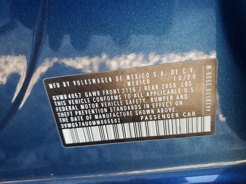 2021 Volkswagen Golf მანქანა იყიდება აუქციონზე, vin: 3VWG57AU0MM005502, აუქციონის ნომერი: 51347736