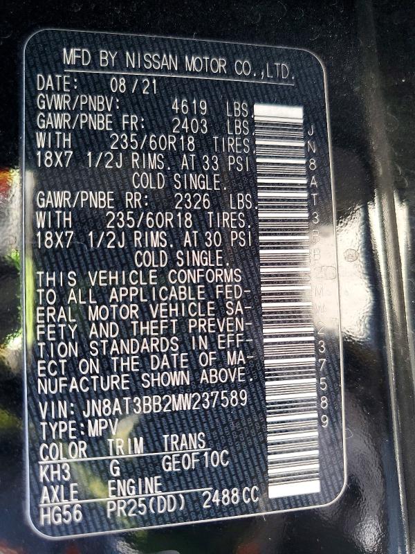Продаж на аукціоні авто 2021 Nissan Rogue, vin: JN8AT3BB2MW237589, номер лоту: 50088796