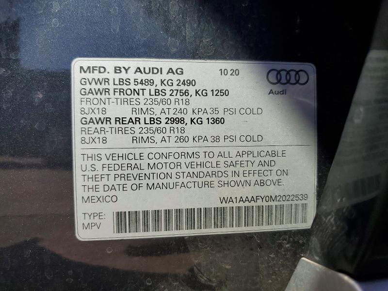 Aukcja sprzedaży 2021 Audi Q5, vin: WA1AAAFY0M2022539, numer aukcji: 49978116