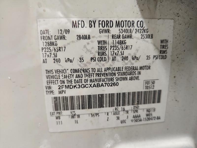 2010 Ford Edge მანქანა იყიდება აუქციონზე, vin: 2FMDK3GCXABA70260, აუქციონის ნომერი: 49566006