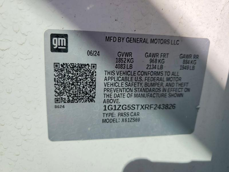 2024 Chevrolet Malibu მანქანა იყიდება აუქციონზე, vin: 1G1ZG5STXRF243826, აუქციონის ნომერი: 49214866