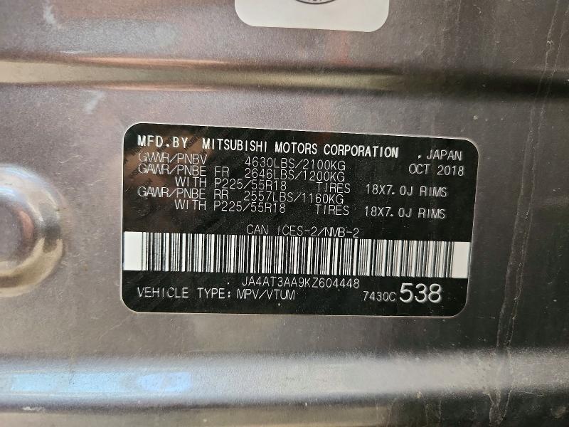 Aukcja sprzedaży 2019 Mitsubishi Eclipse Cross, vin: JA4AT3AA9KZ604448, numer aukcji: 48868366