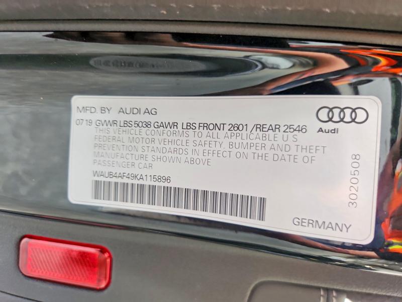 Продажа на аукционе авто 2019 Audi S4, vin: WAUB4AF49KA115896, номер лота: 50529276