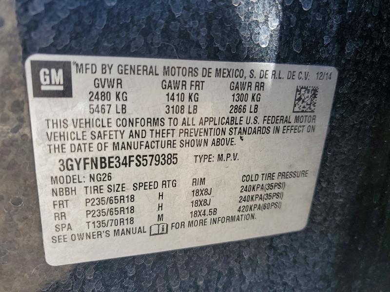 Aukcja sprzedaży 2015 Cadillac Srx, vin: 3GYFNBE34FS579385, numer aukcji: 48478126