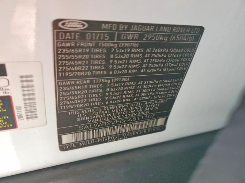 Aukcja sprzedaży 2015 Land Rover Range Rover Sport, vin: SALWR2VF8FA611107, numer aukcji: 51368936