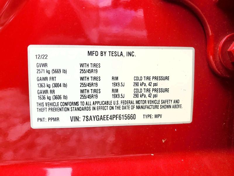48141726 :رقم المزاد ، 7SAYGAEE4PF615660 vin ، 2023 Tesla Model Y مزاد بيع