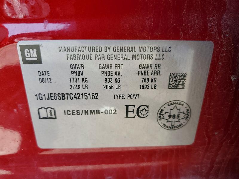 Aukcja sprzedaży 2012 Chevrolet Sonic, vin: 1G1JE6SB7C4215162, numer aukcji: 50130576