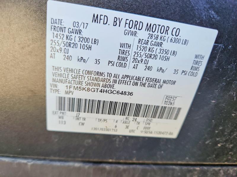 Aukcja sprzedaży 2017 Ford Explorer, vin: 1FM5K8GT4HGC64836, numer aukcji: 50445036