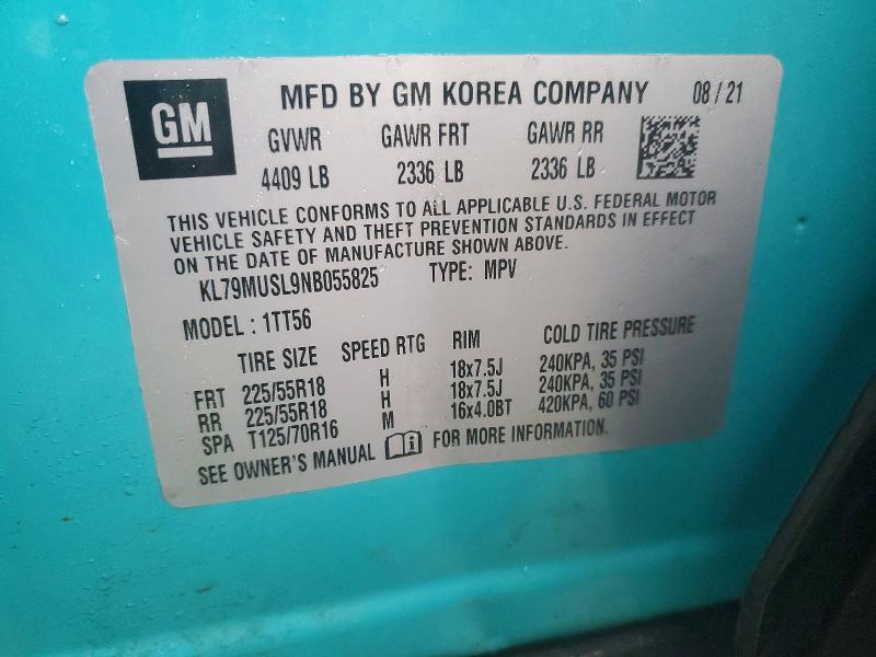 Auction sale of the 2022 Chevrolet Trailblazer, vin: KL79MUSL9NB055825, lot number: 48097886