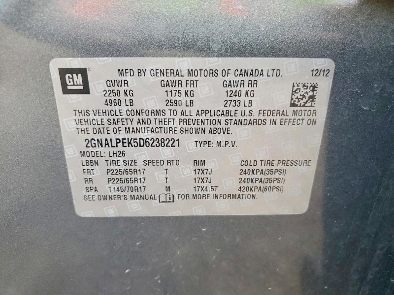 49903846 :رقم المزاد ، 2GNALPEK5D6238221 vin ، 2013 Chevrolet Equinox مزاد بيع
