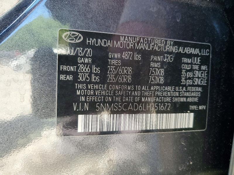 50323096 :رقم المزاد ، 5NMS5CAD6LH251672 vin ، 2020 Hyundai Santa Fe مزاد بيع