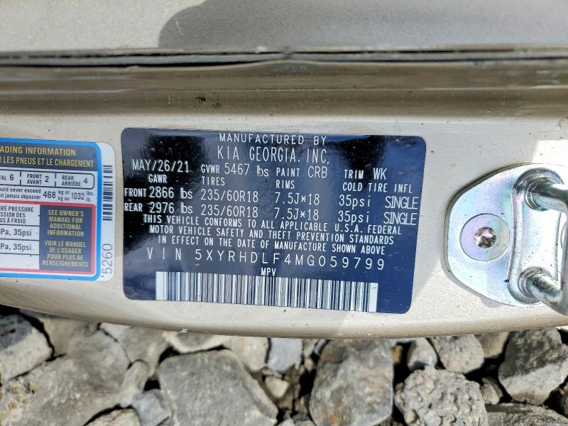 49737266 :رقم المزاد ، 5XYRHDLF4MG059799 vin ، 2021 Kia Sorento مزاد بيع