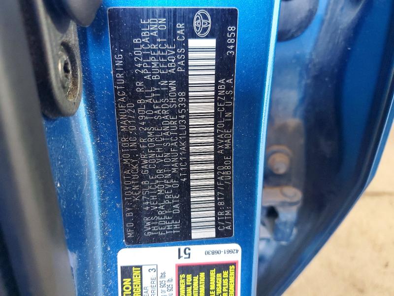 Продажа на аукционе авто 2020 Toyota Camry, vin: 4T1C11AK1LU345398, номер лота: 50032286