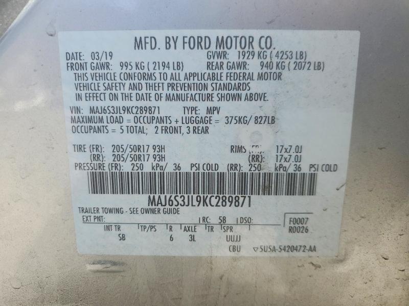 Aukcja sprzedaży 2019 Ford Ecosport, vin: MAJ6S3JL9KC289871, numer aukcji: 49159526