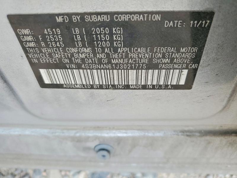2018 Subaru Legacy მანქანა იყიდება აუქციონზე, vin: 4S3BNAN61J3021775, აუქციონის ნომერი: 47918056