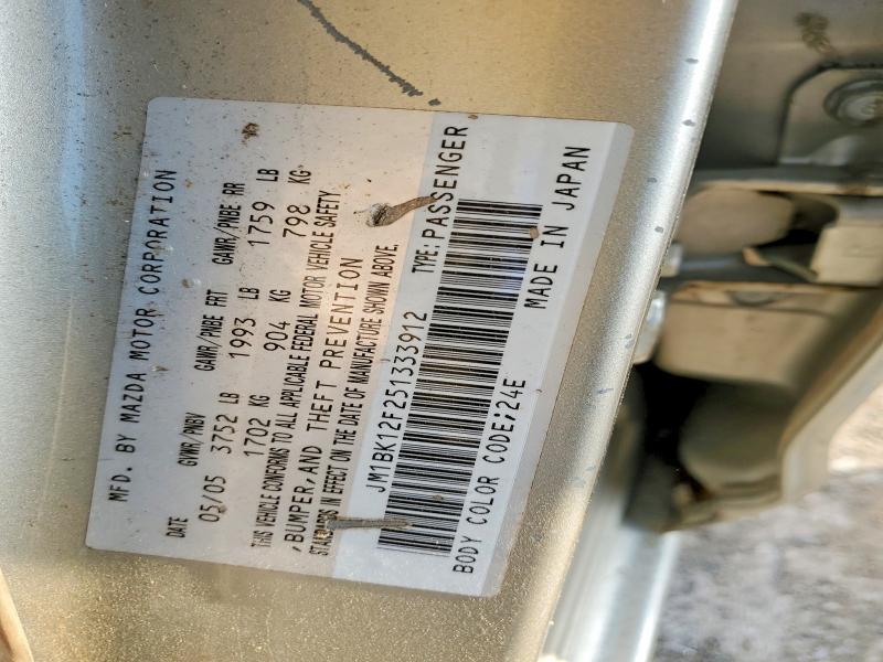 2005 Mazda 3 მანქანა იყიდება აუქციონზე, vin: JM1BK12F251333912, აუქციონის ნომერი: 51080346