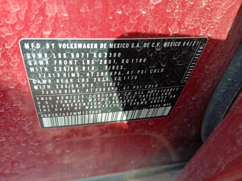 Auction sale of the 2021 Volkswagen Tiguan, vin: 3VV2B7AX0MM123003, lot number: 49824396