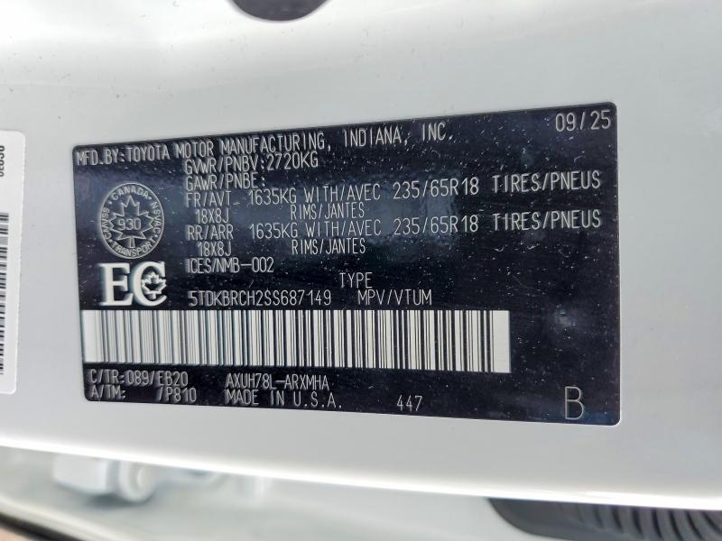 Продажа на аукционе авто 2025 Toyota Highlander Xle Hev 4, vin: 5TDKBRCH2SS687149, номер лота: 49754056