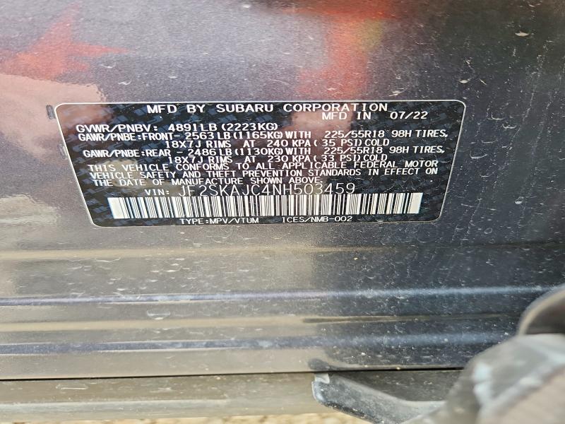 51623546 :رقم المزاد ، JF2SKAJC4NH503459 vin ، 2022 Subaru Forester مزاد بيع