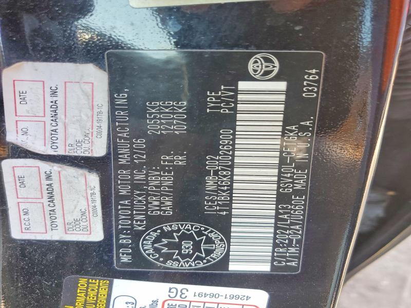 Aukcja sprzedaży 2007 Toyota Camry, vin: 4T1BK46K87U026900, numer aukcji: 51168356