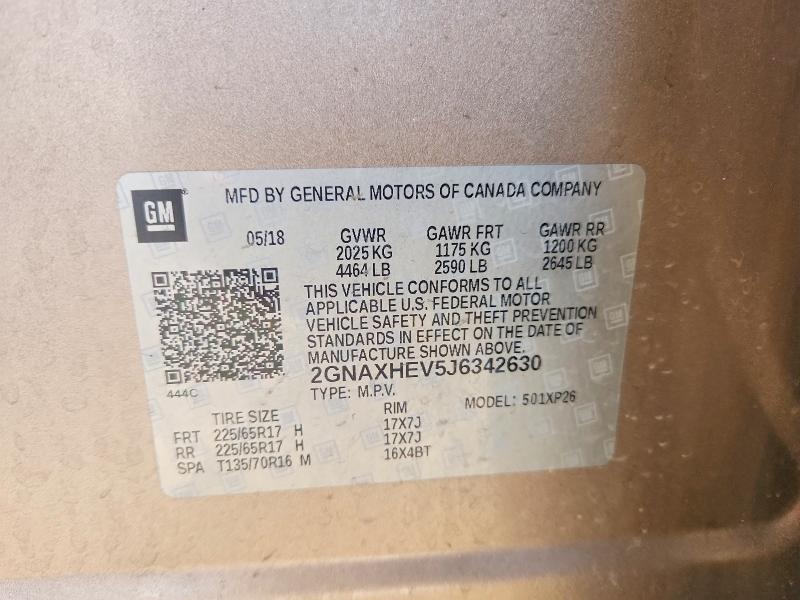 Продажа на аукционе авто 2018 Chevrolet Equinox, vin: 2GNAXHEV5J6342630, номер лота: 48684526