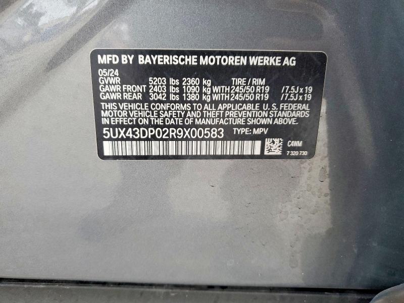 49282546 :رقم المزاد ، 5UX43DP02R9X00583 vin ، 2024 Bmw X3 مزاد بيع