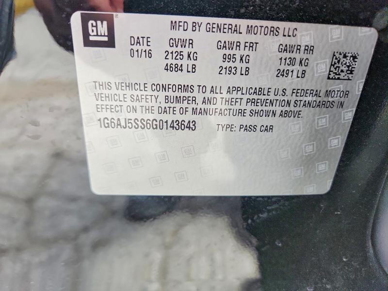 2016 Cadillac Ats მანქანა იყიდება აუქციონზე, vin: 1G6AJ5SS6G0143643, აუქციონის ნომერი: 49266156