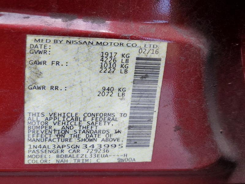 Продажа на аукционе авто 2016 Nissan Altima, vin: 1N4AL3AP5GN343995, номер лота: 51377416
