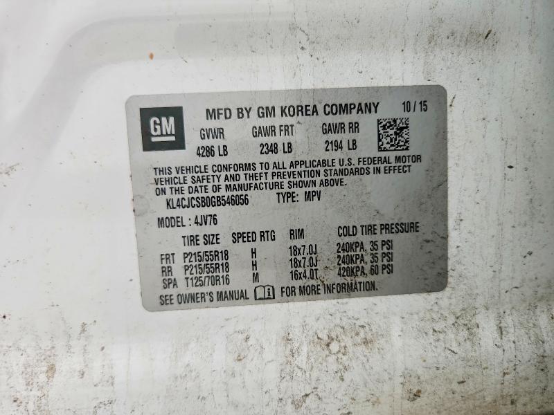 2016 Buick Encore მანქანა იყიდება აუქციონზე, vin: KL4CJCSB0GB546056, აუქციონის ნომერი: 50940906