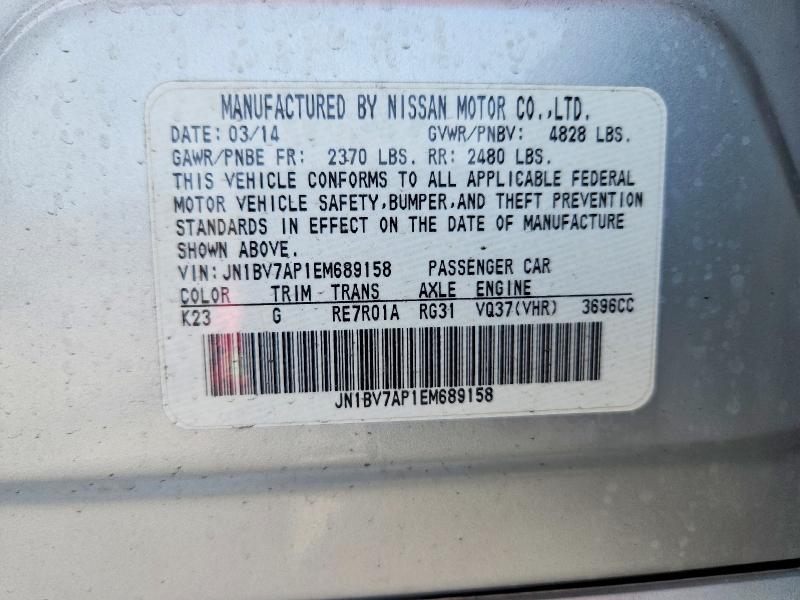 2014 Infiniti Q50 მანქანა იყიდება აუქციონზე, vin: JN1BV7AP1EM689158, აუქციონის ნომერი: 50177546
