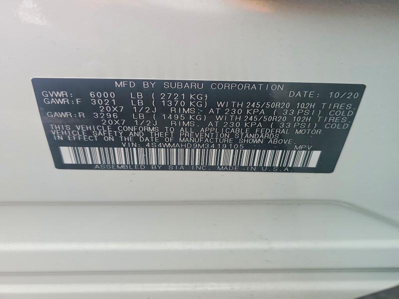 Aukcja sprzedaży 2021 Subaru Ascent, vin: 4S4WMAHD9M3419105, numer aukcji: 48410576