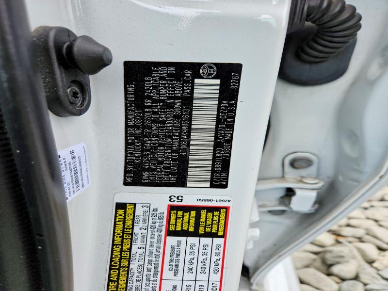 2021 Toyota Camry მანქანა იყიდება აუქციონზე, vin: 4T1K61AK4MU616131, აუქციონის ნომერი: 51566806