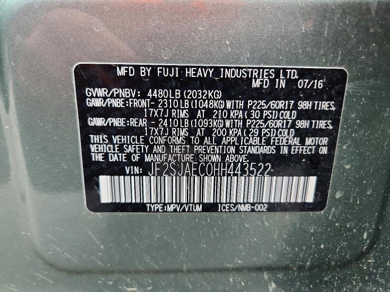 51843476 :رقم المزاد ، JF2SJAEC0HH443522 vin ، 2017 Subaru Forester مزاد بيع