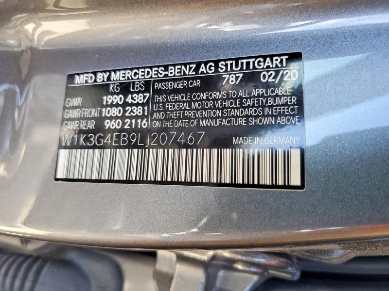 2020 Mercedes-benz A მანქანა იყიდება აუქციონზე, vin: W1K3G4EB9LJ207467, აუქციონის ნომერი: 49678506