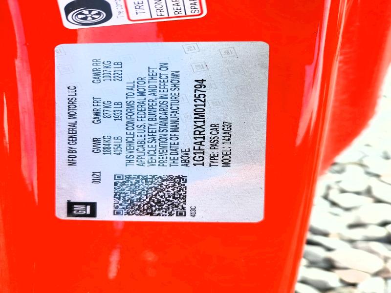 51344346 :رقم المزاد ، 1G1FA1RX1M0125794 vin ، 2021 Chevrolet Camaro مزاد بيع