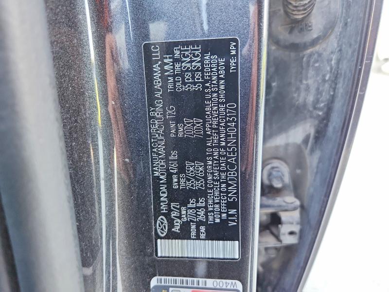 2022 Hyundai Tucson მანქანა იყიდება აუქციონზე, vin: 5NMJBCAE5NH043170, აუქციონის ნომერი: 50570086