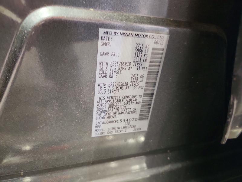 51009646 :رقم المزاد ، 5N1AL0MMXFC534070 vin ، 2015 Infiniti Qx60 مزاد بيع