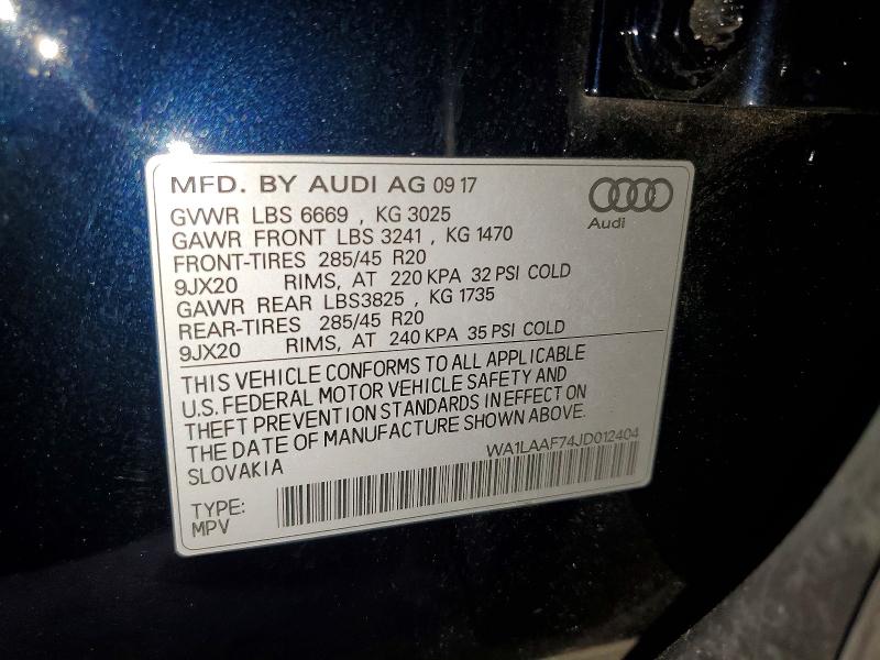2018 Audi Q7 მანქანა იყიდება აუქციონზე, vin: WA1LAAF74JD012404, აუქციონის ნომერი: 51492296