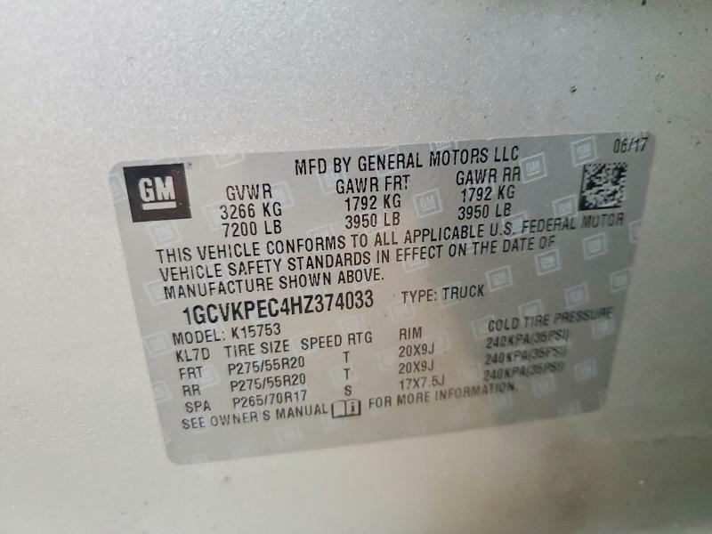 48278416 :رقم المزاد ، 1GCVKPEC4HZ374033 vin ، 2017 Chevrolet Silverado مزاد بيع