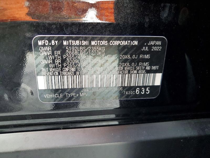 Продаж на аукціоні авто 2022 Mitsubishi Outlander, vin: JA4J3VA86NZ083606, номер лоту: 48734256