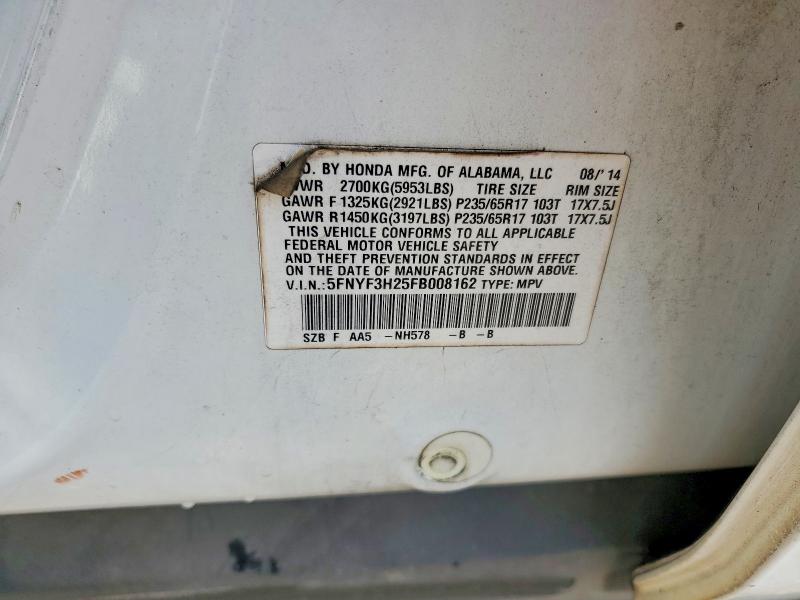 50110556 :رقم المزاد ، 5FNYF3H25FB008162 vin ، 2015 Honda Pilot مزاد بيع