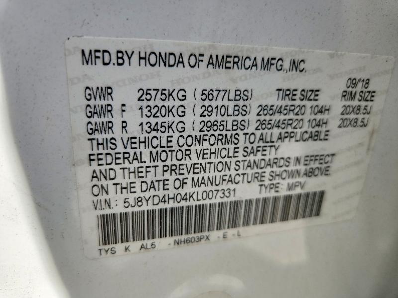 Продаж на аукціоні авто 2019 Acura Mdx, vin: 5J8YD4H04KL007331, номер лоту: 49832246